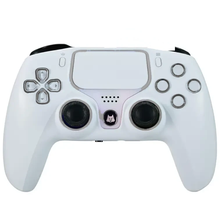 White NBCP wired PS5 controller with RGB rings around both sticks
